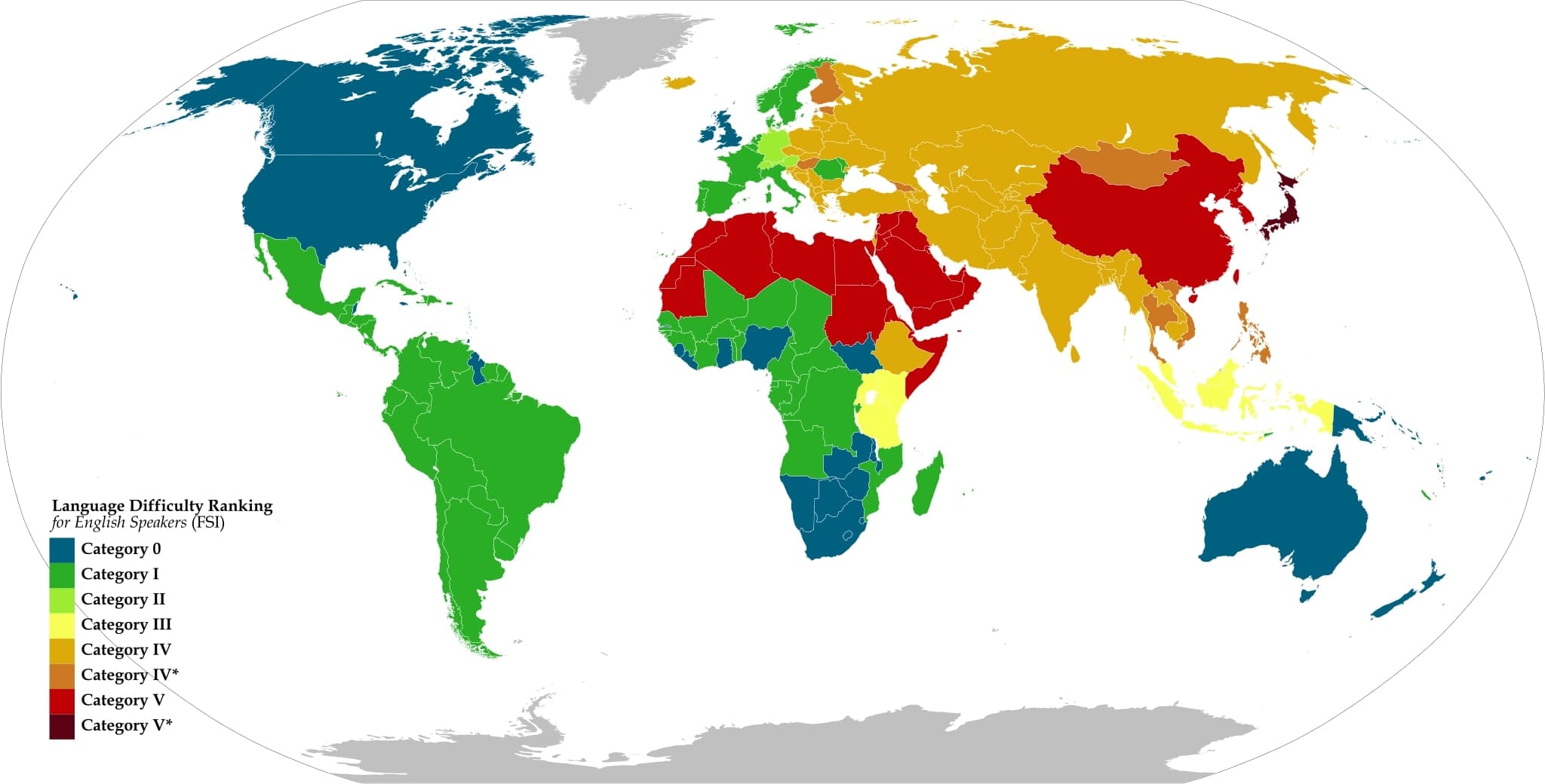 Map of languages with difficulty rating