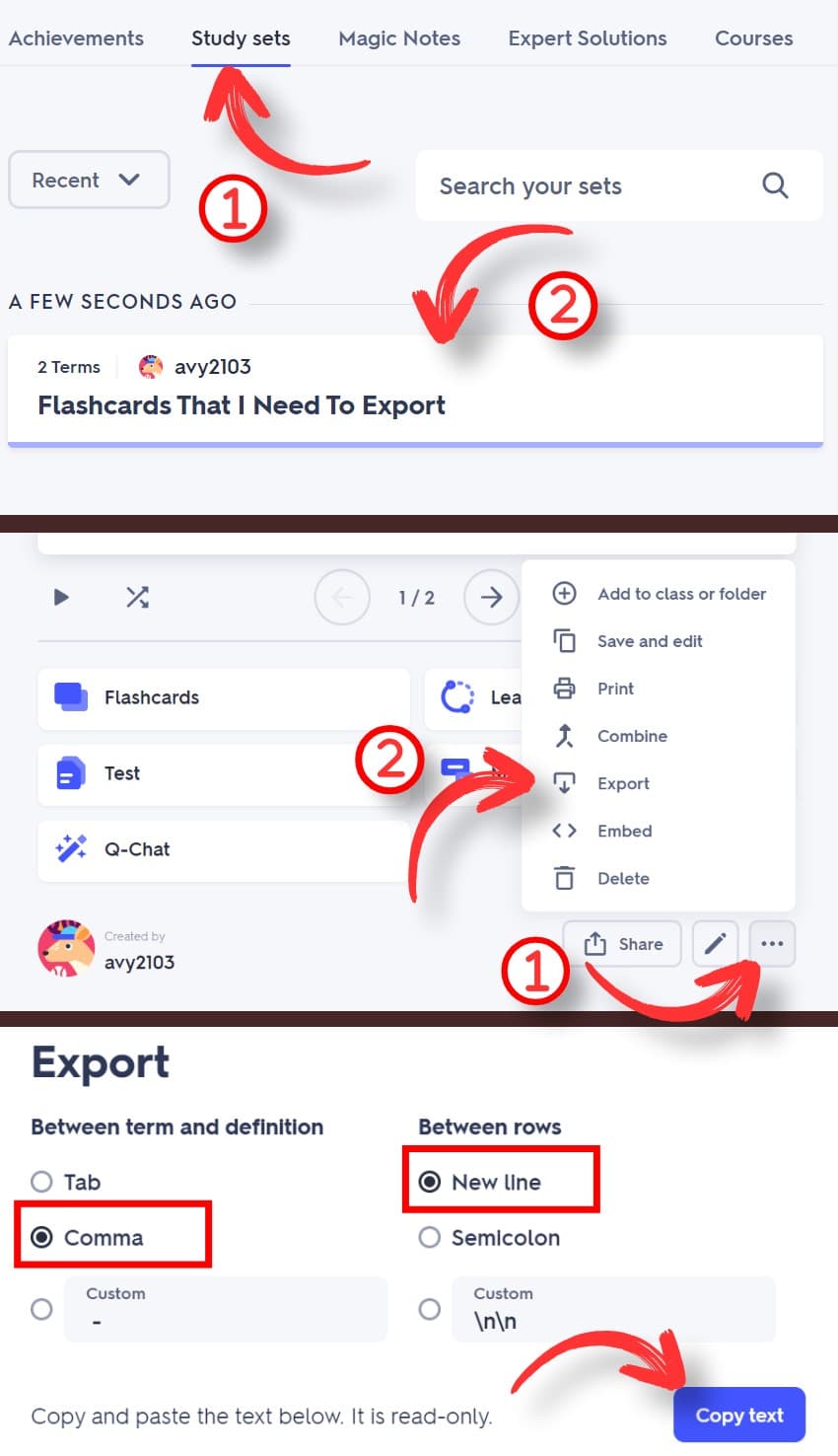 Step by step exporting csv