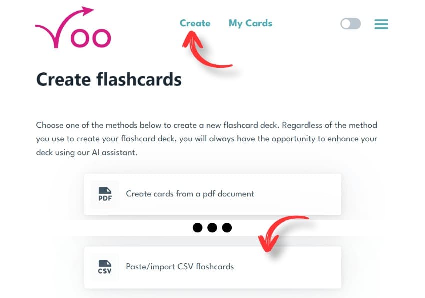 Paste csv to create a roo flashcard deck